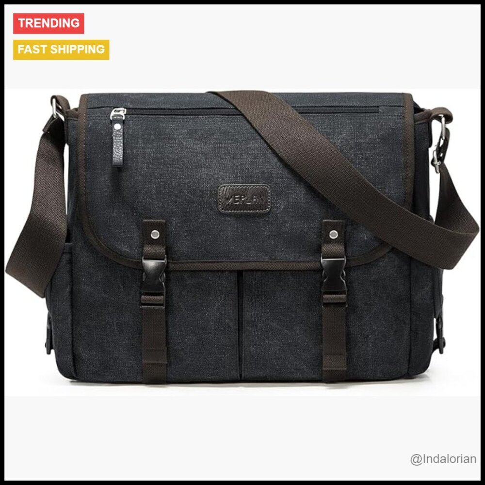 Waterproof Canvas Messenger Bag Large Capacity Anti-Theft Commuter Satchel